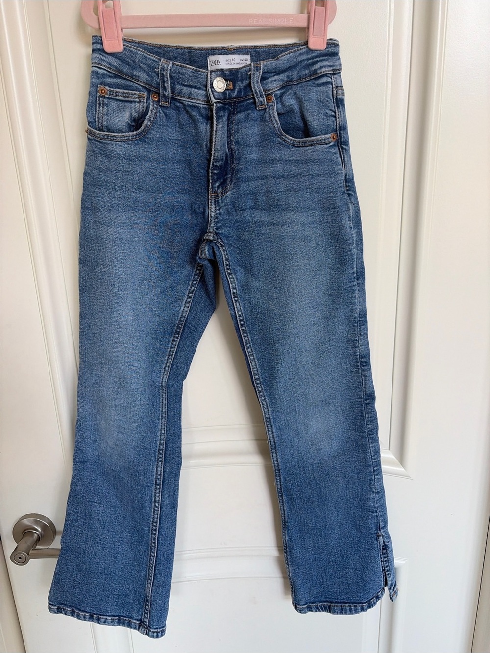 Zara Girls Bootcut Jeans Size 10 Medium Wash Denim with Side Slit Hem